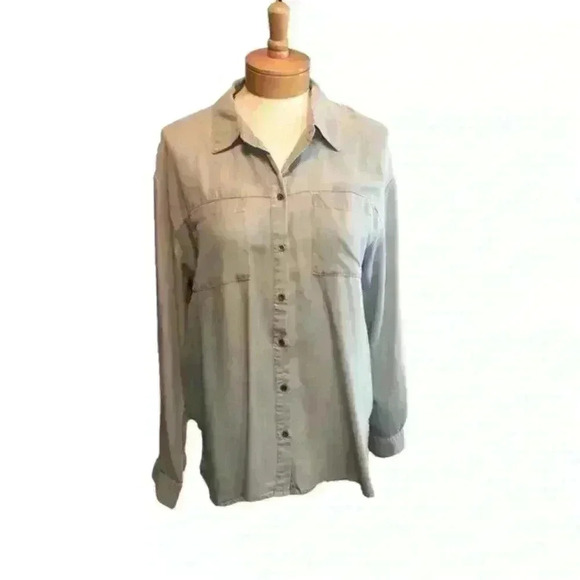 Jane + Delancy Light Gray Button up Collared Long Sleeve Top Size Medium NWT - Picture 1 of 11